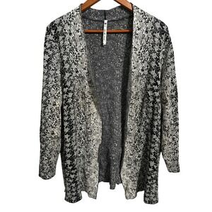 Leo & Nicole Super Soft Open Cardigan Black Gray White Women's Petite Large